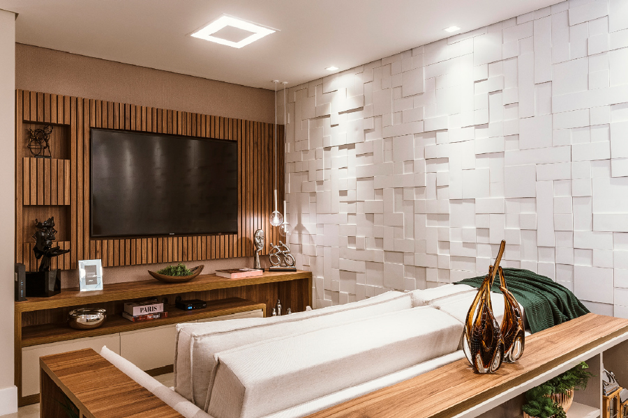 Imagem da matéria #Club&Casa Home – Revestimento 3D e aplicações em madeira dão toque de modernidade e aconchego em morada