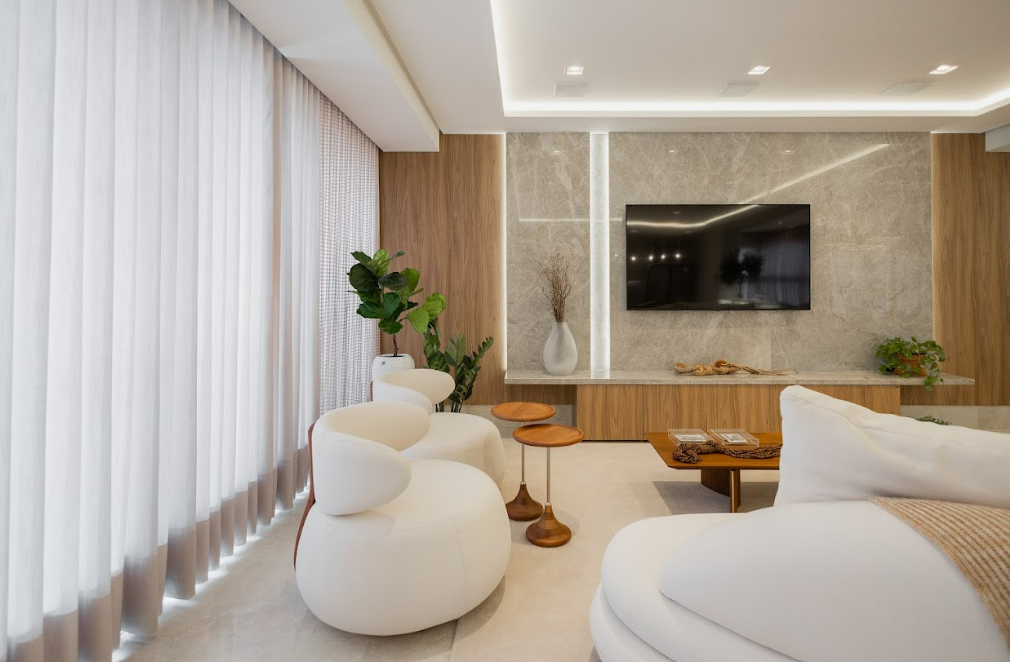 Imagem da matéria #CONTEÚDOEVISIBILIDADE: Ana Paula Fuganti transforma apartamento de 240 m² em um refúgio contemporâneo, integrado e sofisticado
